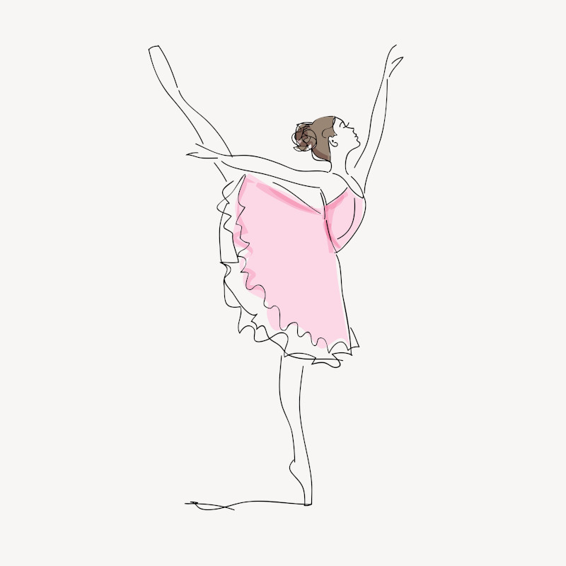 Ballerina Dancing Line Drawing with Pink Dress